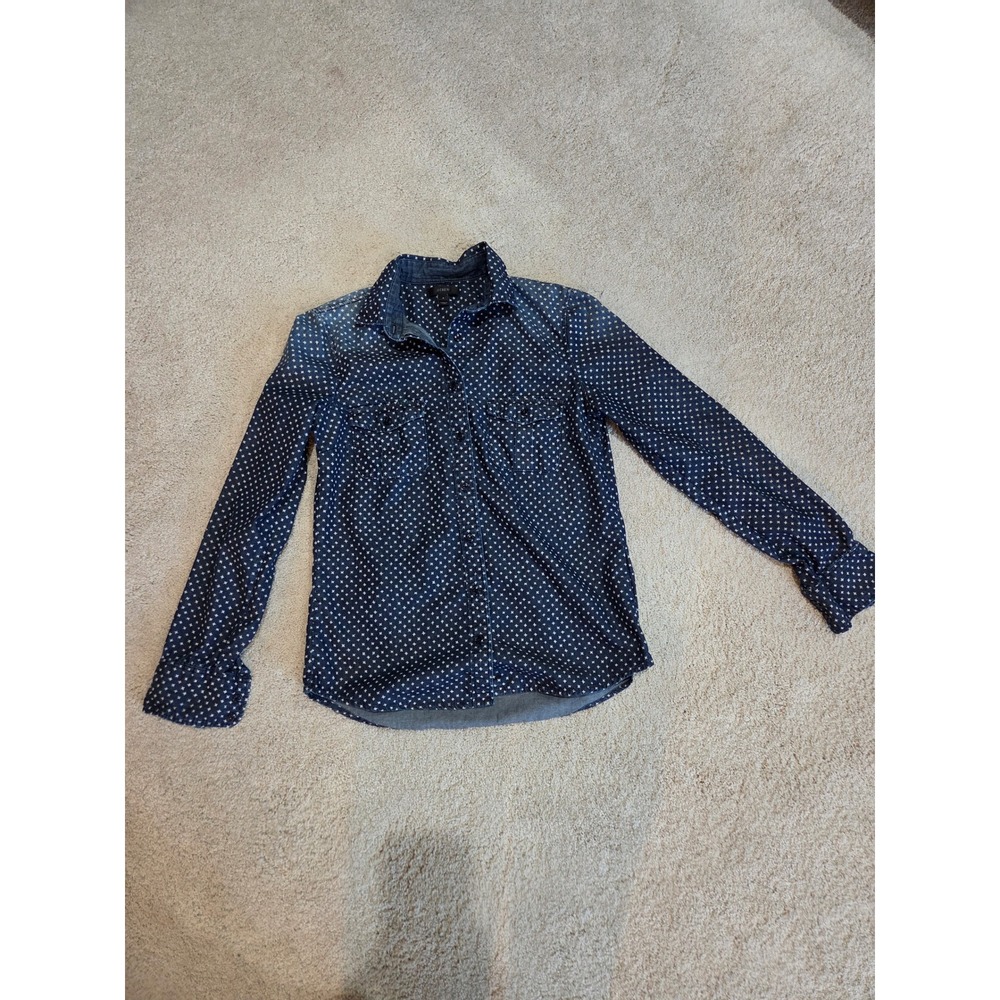 J. Crew Button Down Keeper Star Dot Distressed Chambray size 4 Shirt